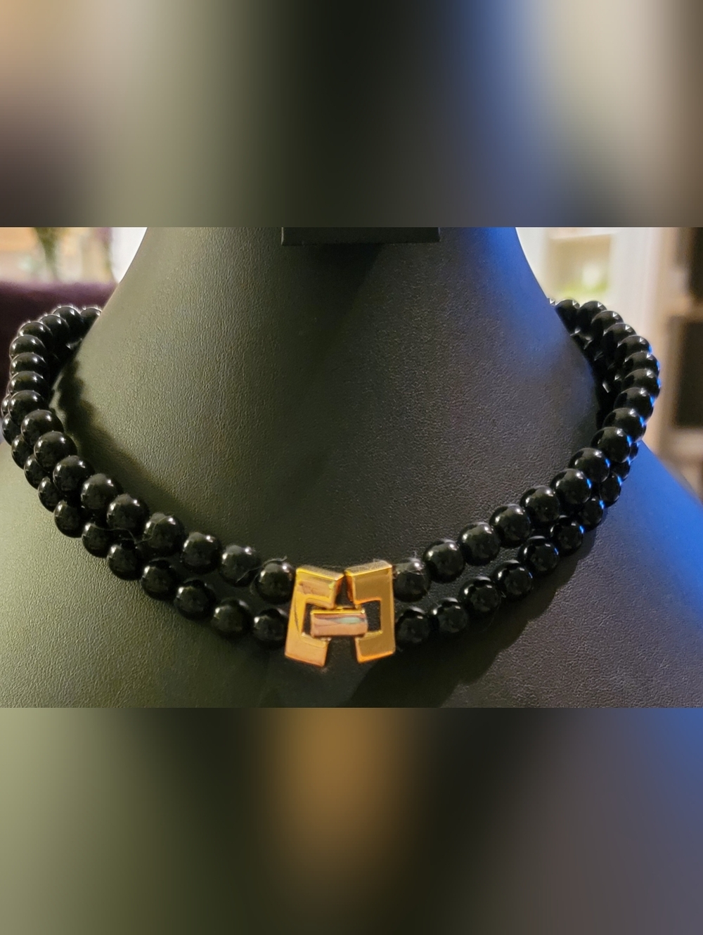 Napier Black Beaded Necklace with Gold-Tone Hinge Clasp